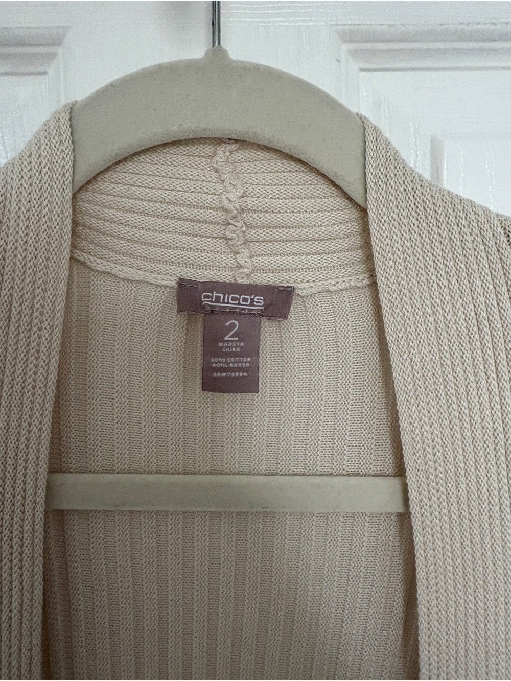 Chico's Cream Ribbed Open-Front Cardigan #417 - Picture 2 of 7